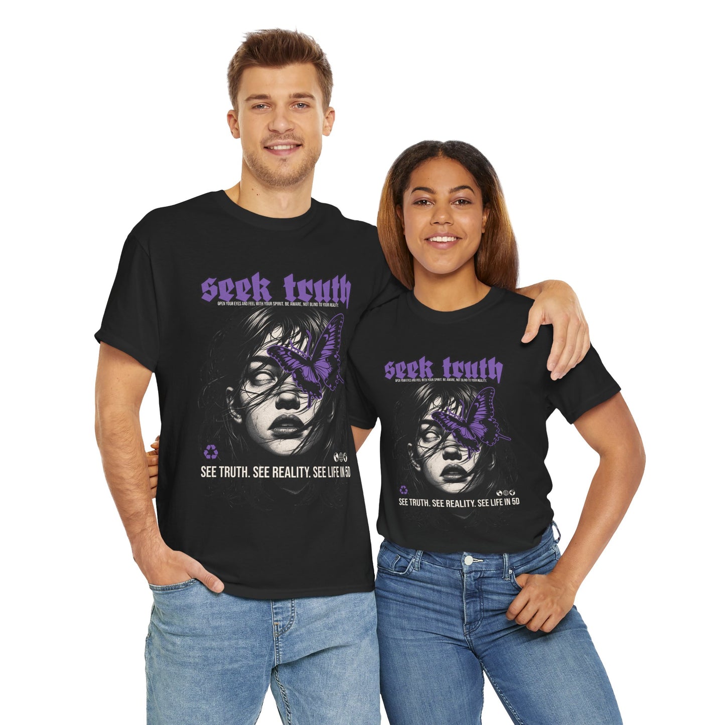 Seek Truth Graphic Unisex Heavy Cotton Tee - Edgy Butterfly Design