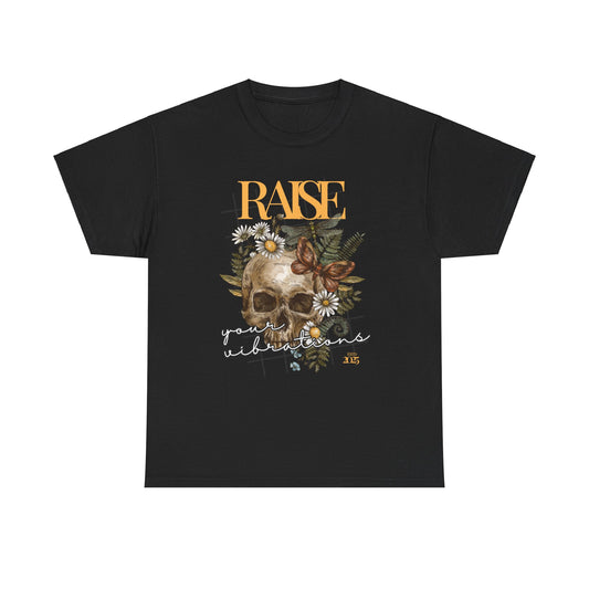 Raise your vibrations Unisex Heavy Cotton Tee, Boho Aesthetic Tee, Perfect for Casual Outings,