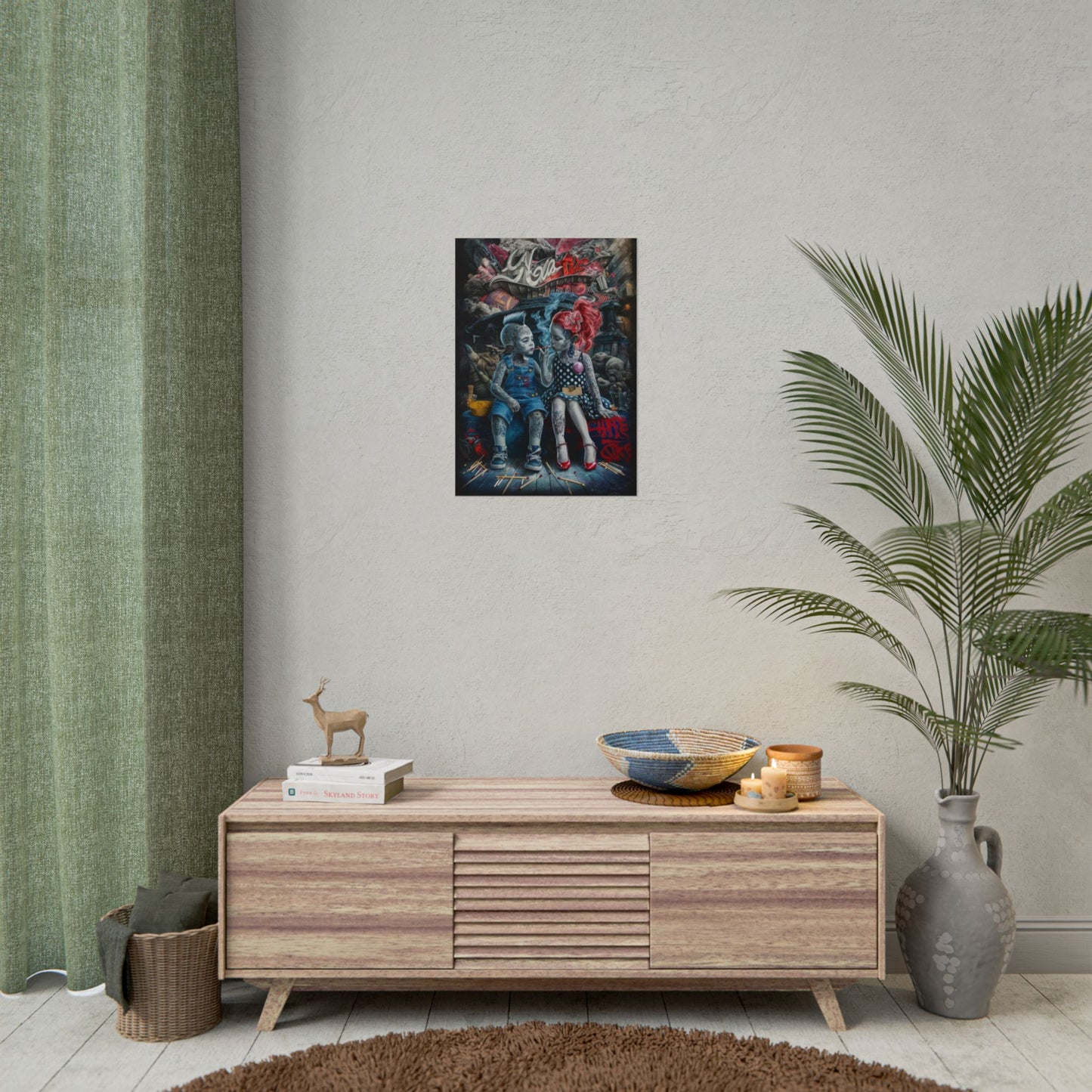Young rebels, Vintage Punk Art Rolled Poster - Tattooed Kids Design