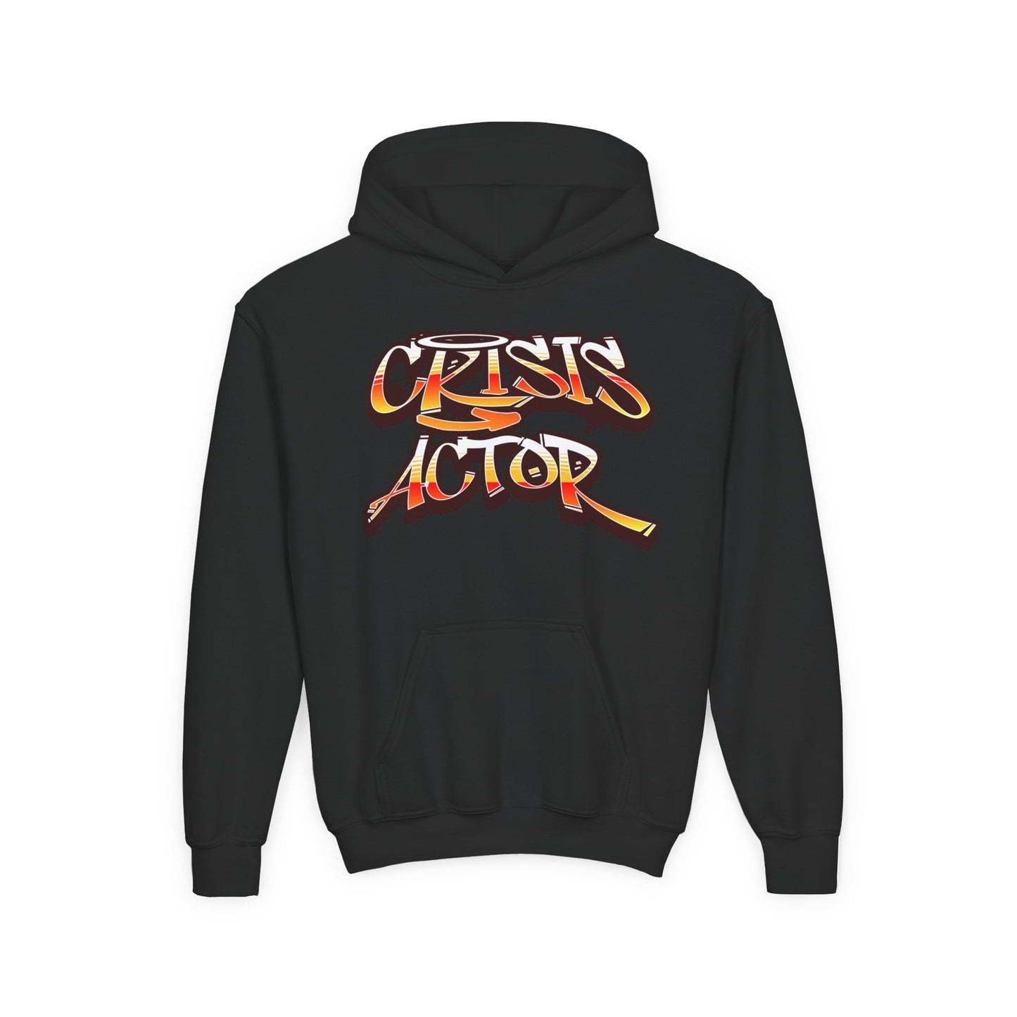 Crisis Actor Youth Hoodie - Bold Graffiti Design for Creative Minds
