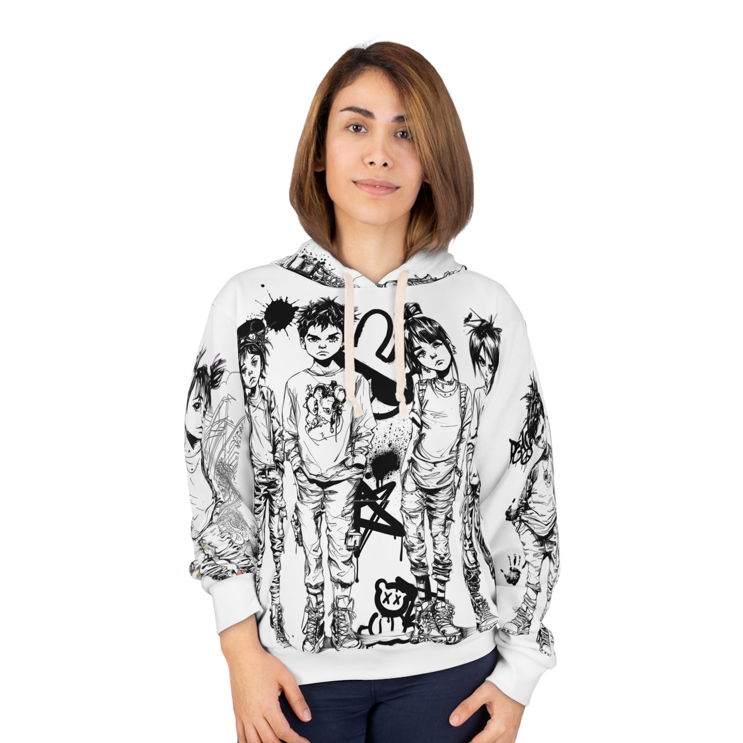 Urban Art Unisex Pullover Hoodie, Trendy Streetwear, Graffiti Style, Gift for Teens, Cool Casual Wear, Unique Graphic Hoodie