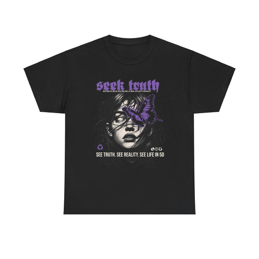 Seek Truth Graphic Unisex Heavy Cotton Tee - Edgy Butterfly Design