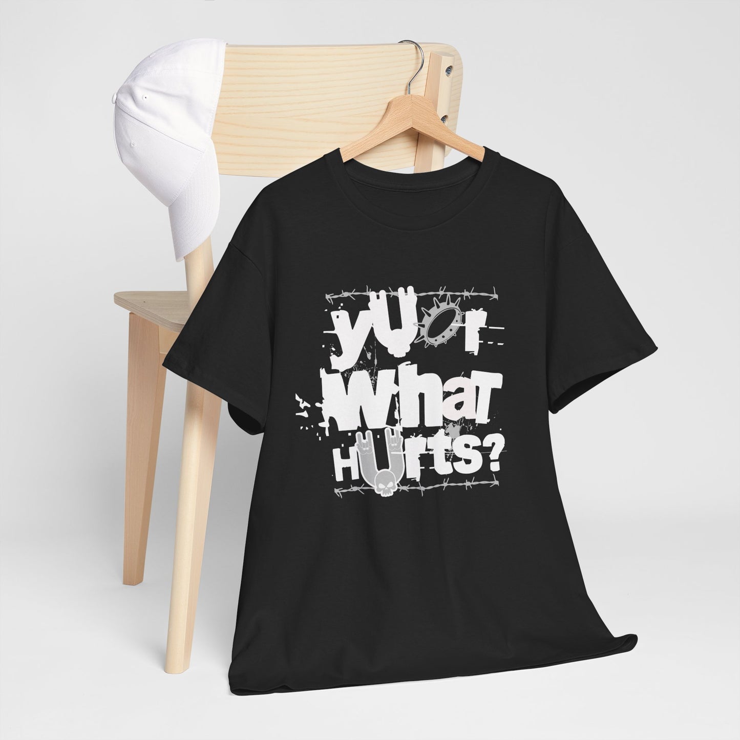 Your What Hurts? Graphic Heavy Cotton Tee   Design, Casual Wear, Unique Gift for Friends, Comfortable Unisex Shirt, Perfect