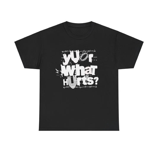 Your What Hurts? Graphic Heavy Cotton Tee   Design, Casual Wear, Unique Gift for Friends, Comfortable Unisex Shirt, Perfect