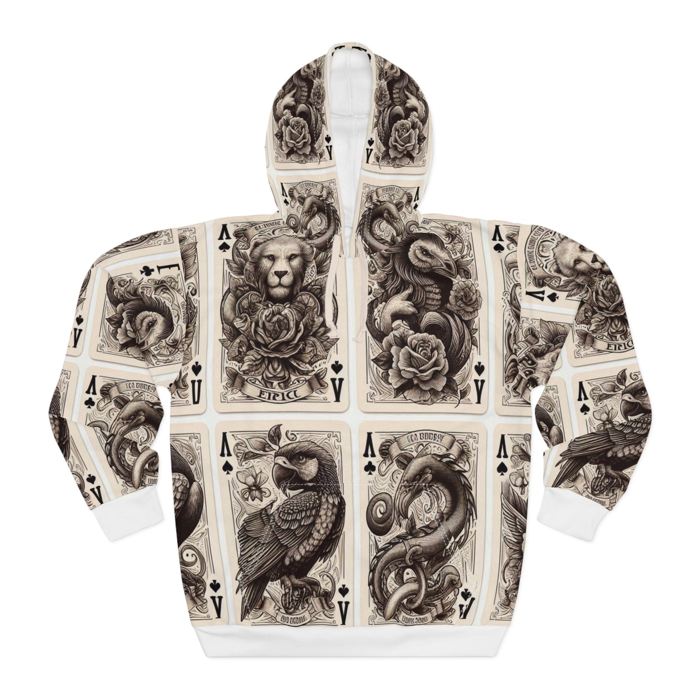 Vintage animal playing cards Unisex Pullover Hoodie (AOP)