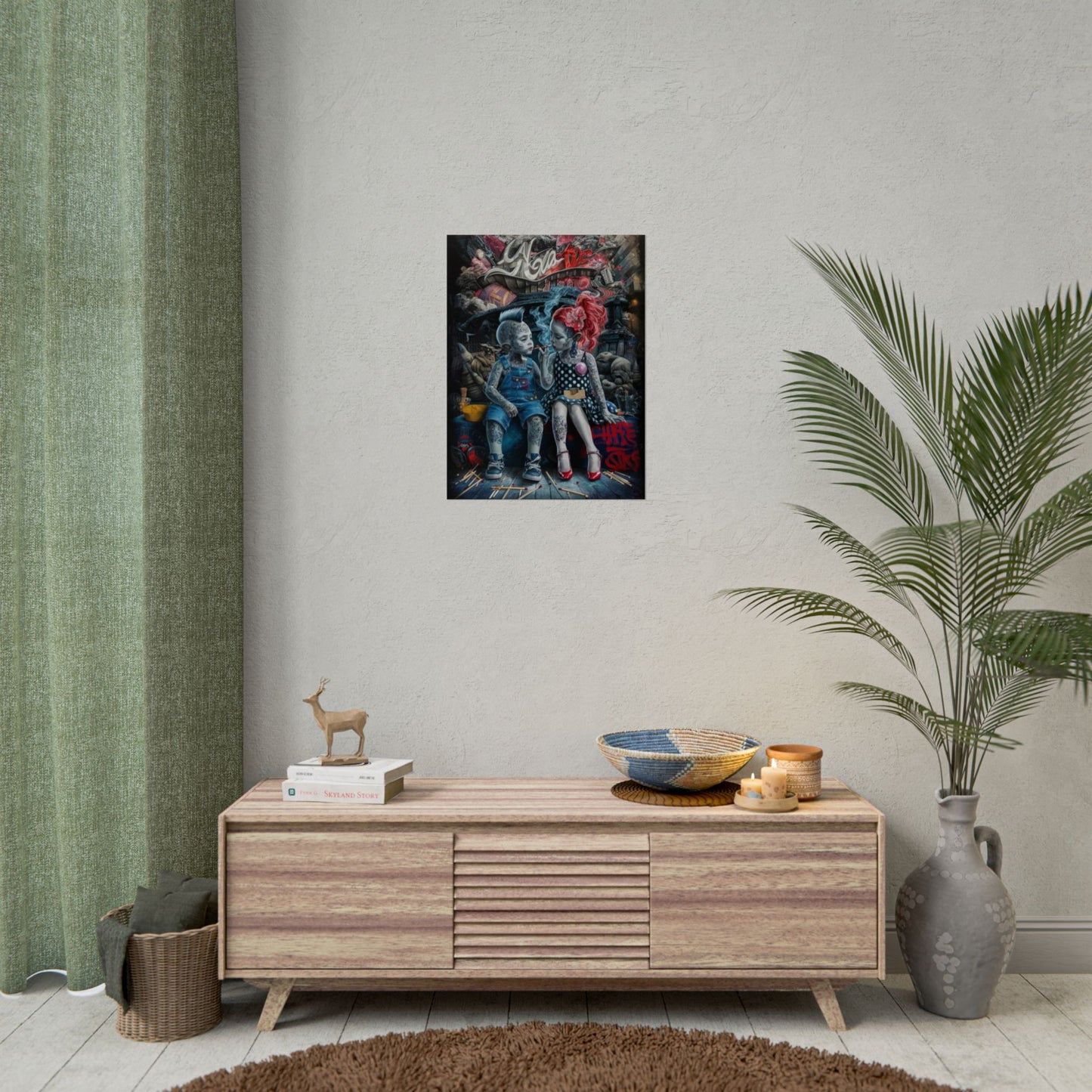 Young rebels, Vintage Punk Art Rolled Poster - Tattooed Kids Design