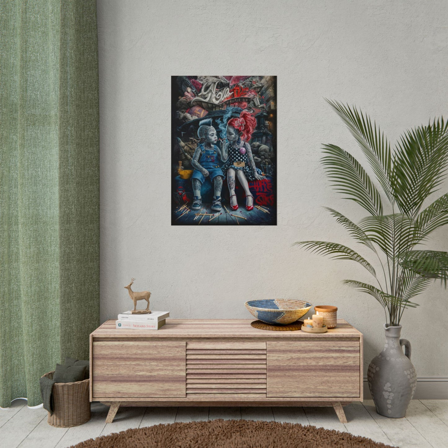 Young rebels, Vintage Punk Art Rolled Poster - Tattooed Kids Design