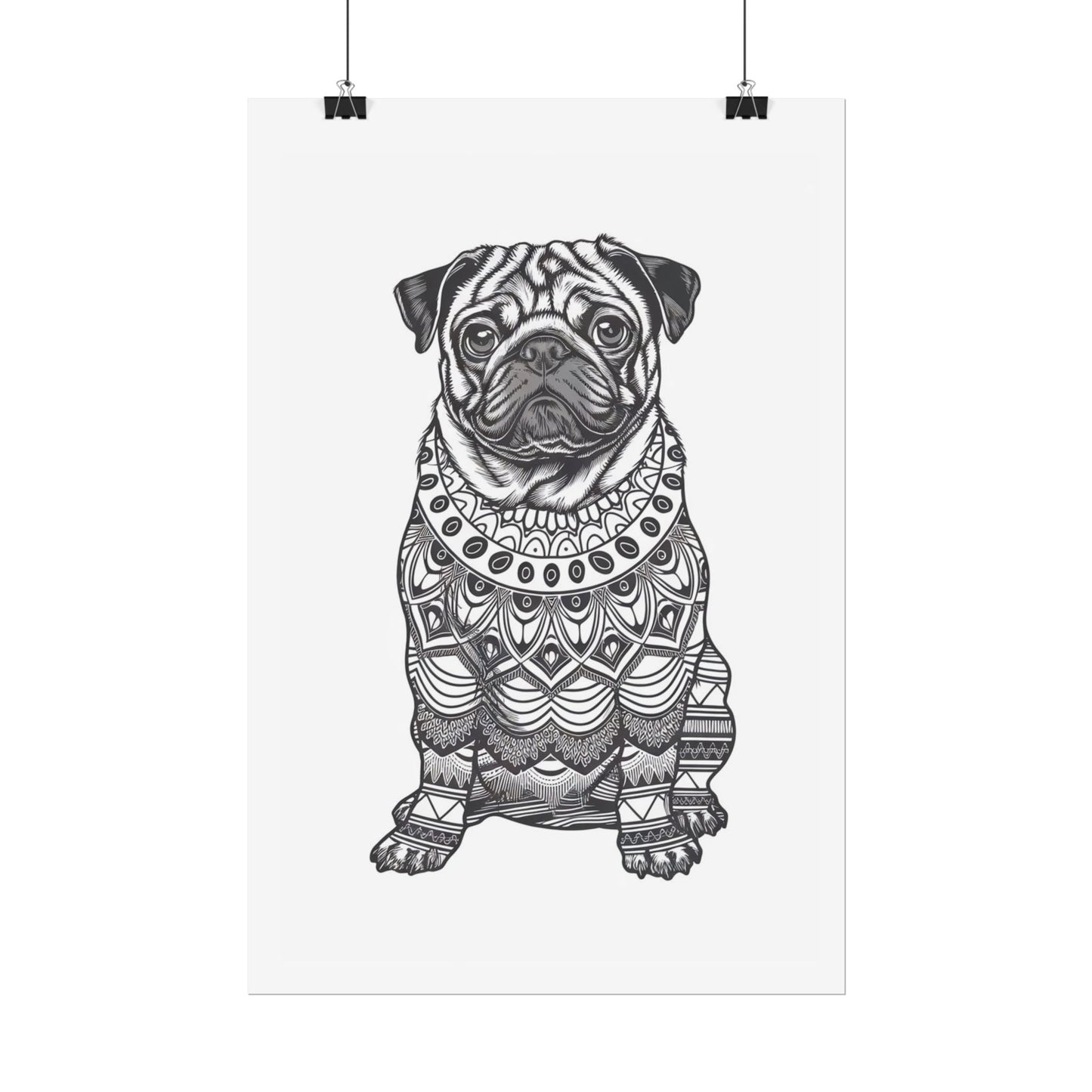 Life sized Coloring Page Rolled Poster of a Pug Dog