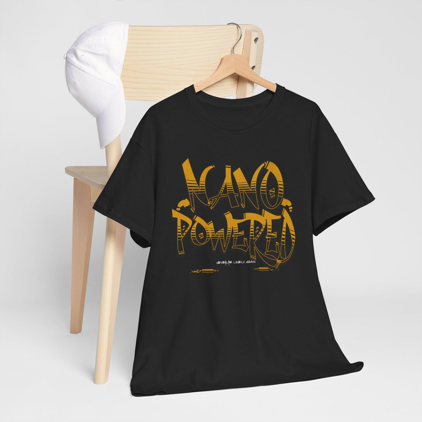 Nano Powered Fun Graphic T-Shirt, Cool Casual Wear, Eco-Conscious Style, Perfect for Everyday, Gift for Tech Lovers