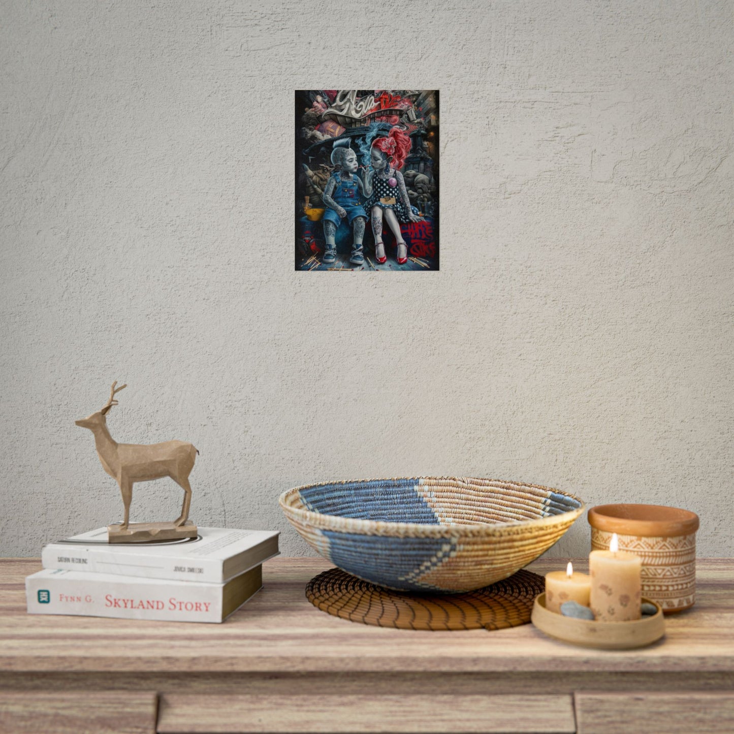 Young rebels, Vintage Punk Art Rolled Poster - Tattooed Kids Design