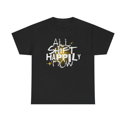 All shift happily now Retro Graphic Unisex Cotton Tee - Chill Vibes, Casual Wear, Gift for Friends, Music Lovers, Birthday Attire