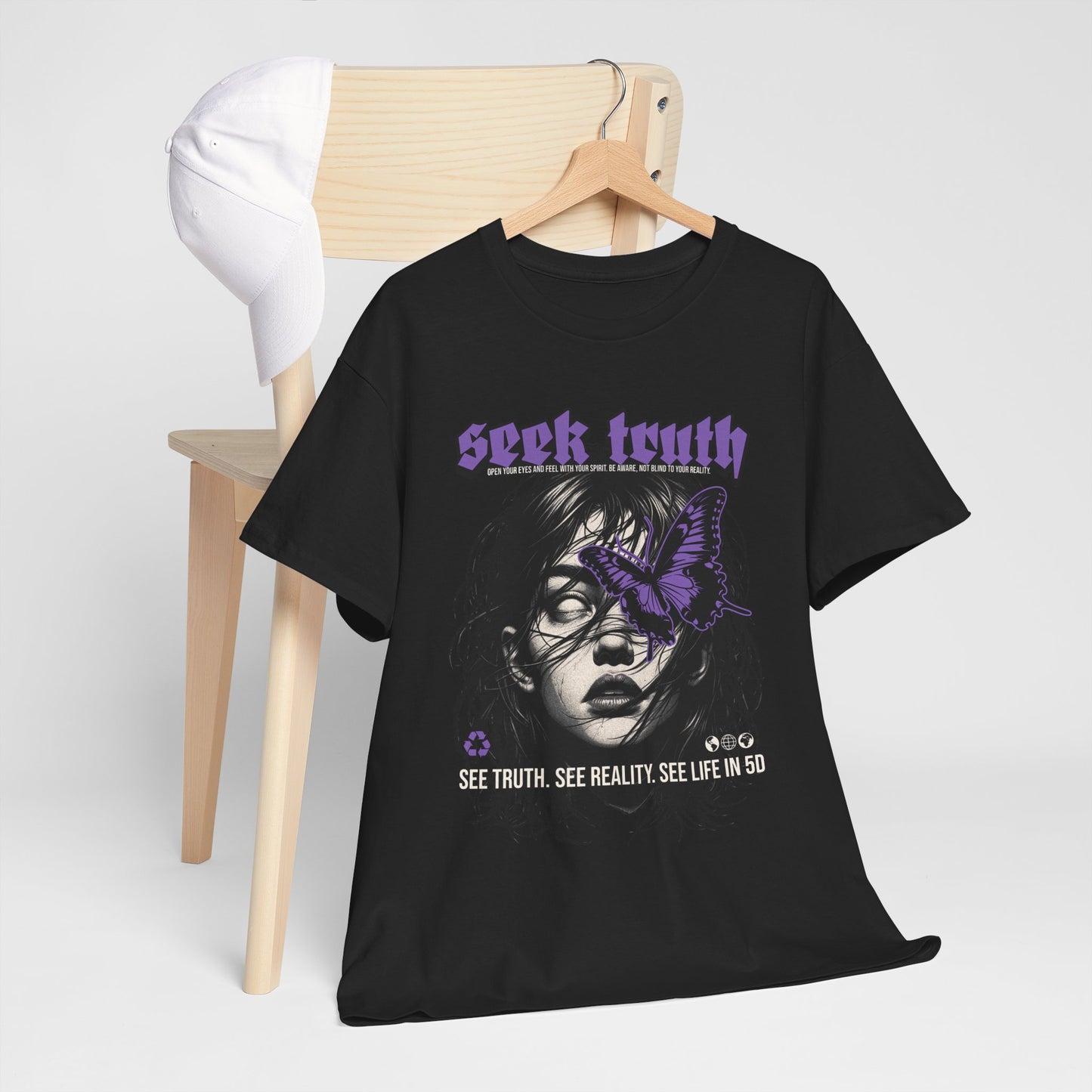 Seek Truth Graphic Unisex Heavy Cotton Tee - Edgy Butterfly Design