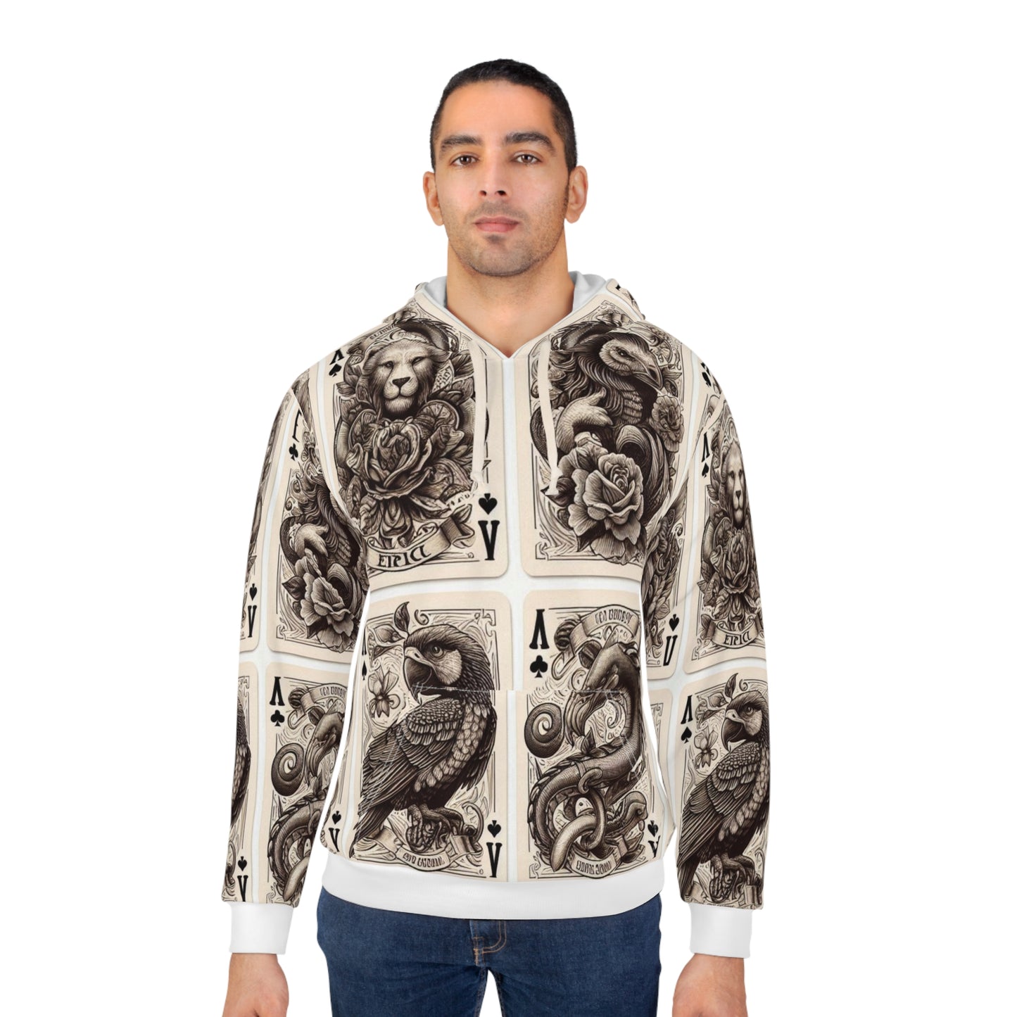 Vintage animal playing cards Unisex Pullover Hoodie (AOP)