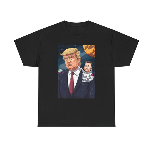 Musk in Trump Pocket Political Humor Tee, Unisex Heavy Cotton Tee with Trump and Astronaut Design, Fun Gift