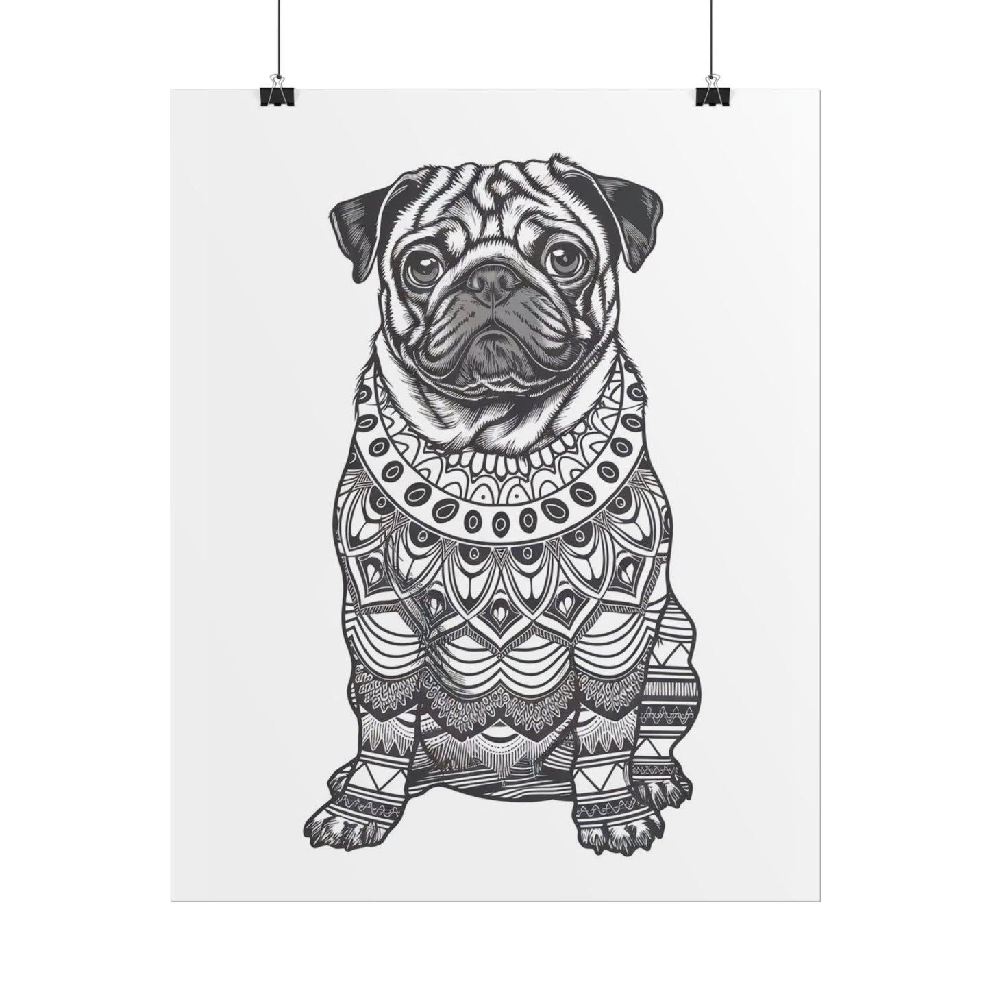 Life sized Coloring Page Rolled Poster of a Pug Dog